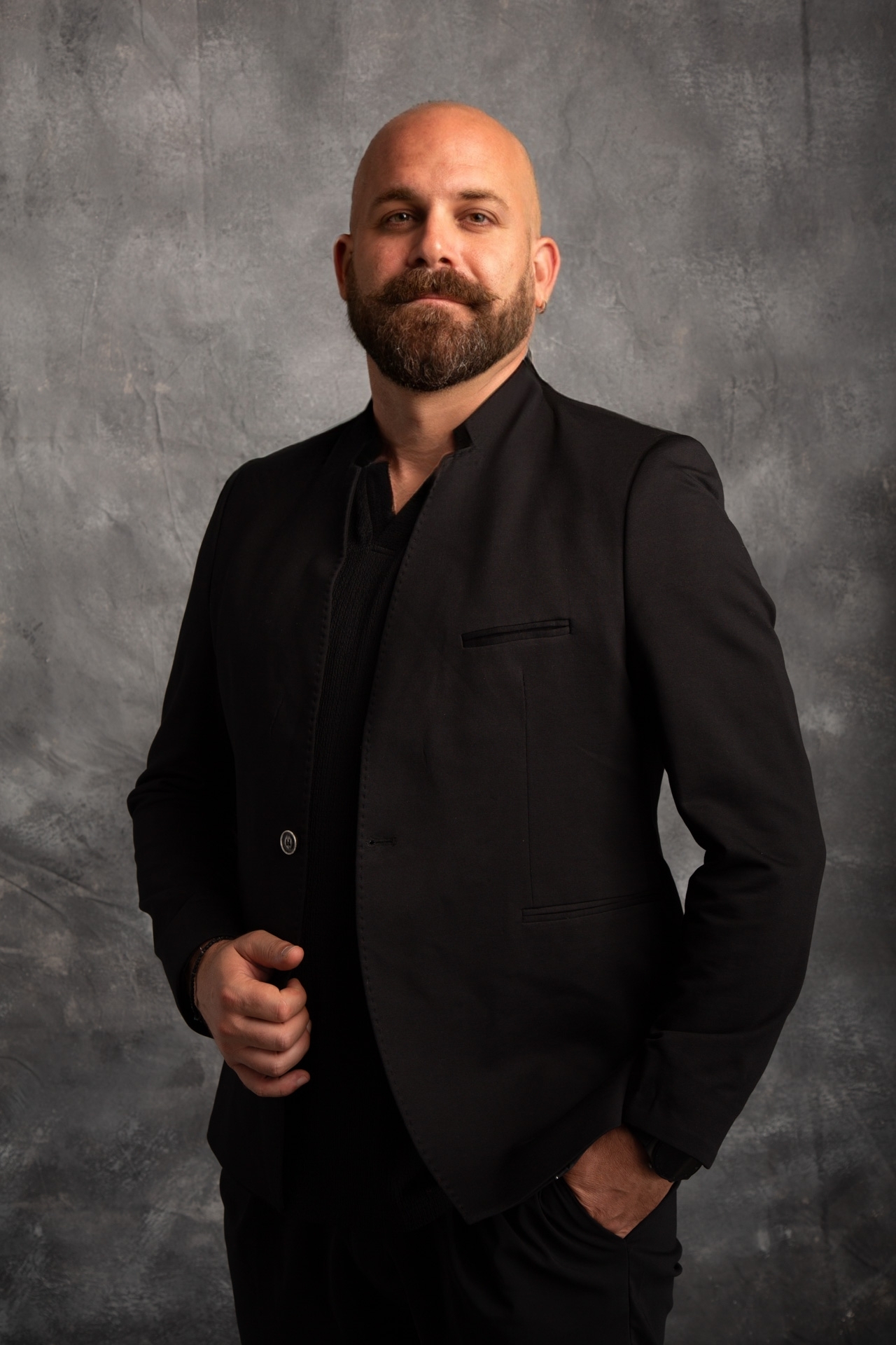 Formal portrait with black jacket